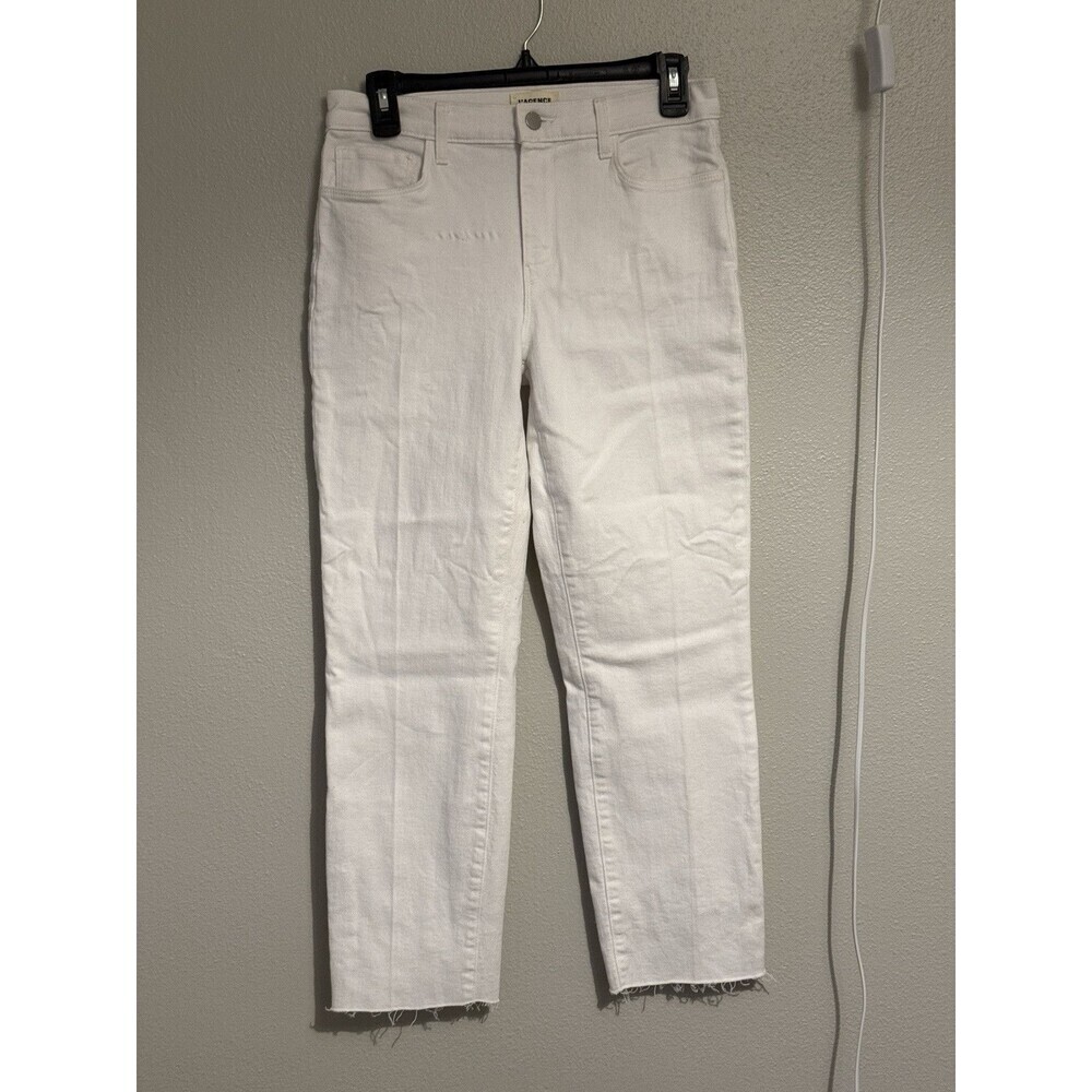 L’Agence White High Rise Skinny Jeans Raw Hem Stretch Denim Size 27